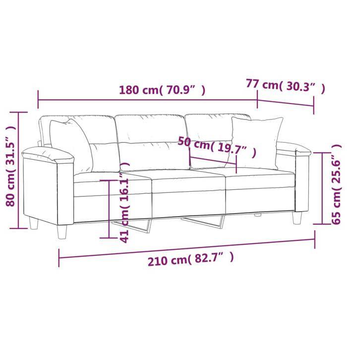 VidaXL 3-seater Sofa with Cream Pillows 180 Cm Microfiber Fabric, Sofa, Living Room Sofa, Three-seater Sofa, Sofa 3200981
