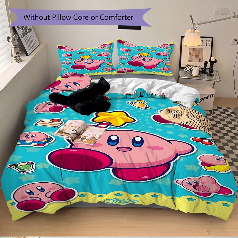 3pcs Bedding Set Birthday Kirby Includes 1 Comforter + 2 Pillowcases, Without Pillow Inserts, Soft Comfortable, Lightweight Breathable, Prin