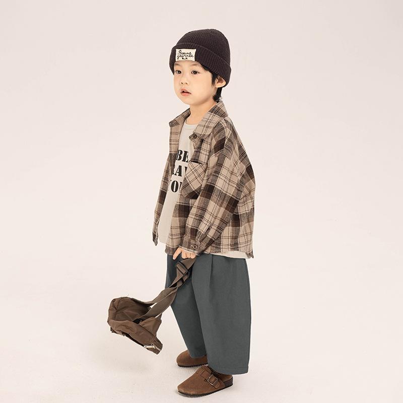 Kids Boys Plaid Long Sleeve Cotton Casual Shirt Toddler Spring Autumn Top 90cm