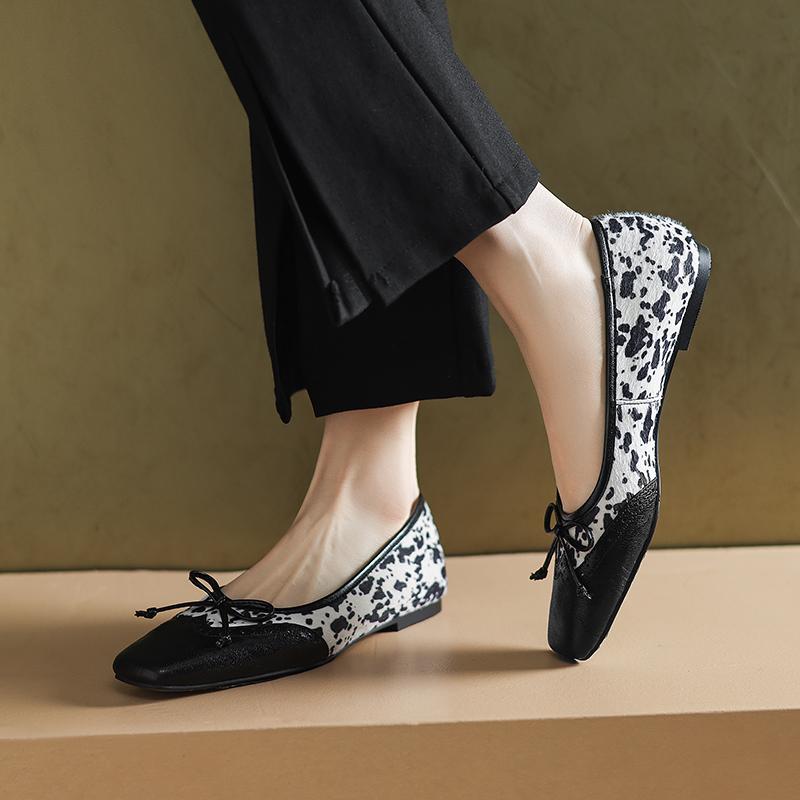 Fashion 2025 New Spring/summer Mary Jane Shoes Genuine Leather Shoes for Women Fashion Leopard Print Square Toe Women Flats Shoes