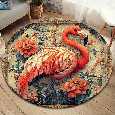 Magnificent FlamingoRound Area Rug,Carpet Rug for Living Room Bedroom Sofa Playroom Decor,Non-slip Floor Mat