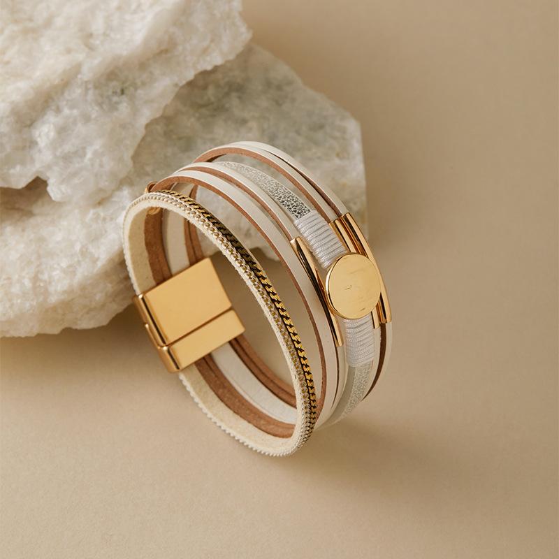 Vintage Rhinestone Braided Leather Bracelet for Women Bohemian Multilayer Wrap Wide Bracelets Party Jewelry Gifts