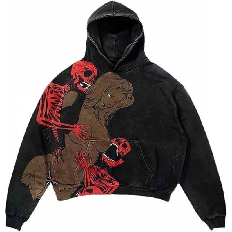 Amerikan Punk Kurukafa 3D Baskılı Kısa Kapüşonlu Sweatshirt Bol Kesim Erkek Kadın Sokak Giyimi