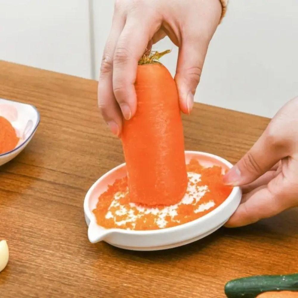 White Food Hand Grinder with Brush Kitchen Garlic Masher Convenient Porcelain Grater Plate Cooking