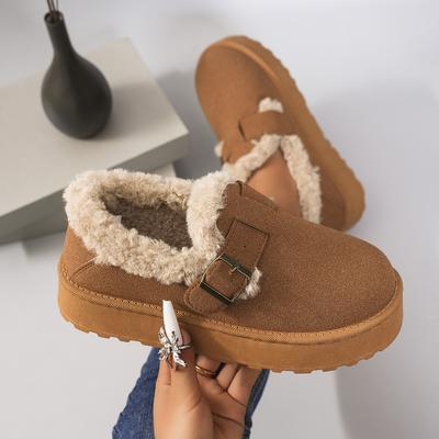 Winter Neu Rundkopf Flach mit Warmen und Bequemen Rutschfesten Schneestiefeln Wildleder Muffinsohle Kurzschaft Wolle Baumwolle Stiefel