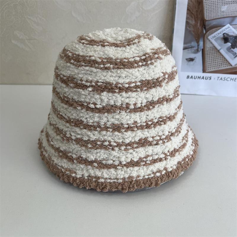 

Autumn and winter black and white striped bucket hat women s casual breathable bucket hat fashion knitted basin hat literary and versatile thermal hat M（56-58cm）