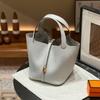 New Genuine Leather Women's Bag Head Layer Leather TOGO Leather 1822CM Vegetable Basket Handheld Bucket Bag Cross Border
