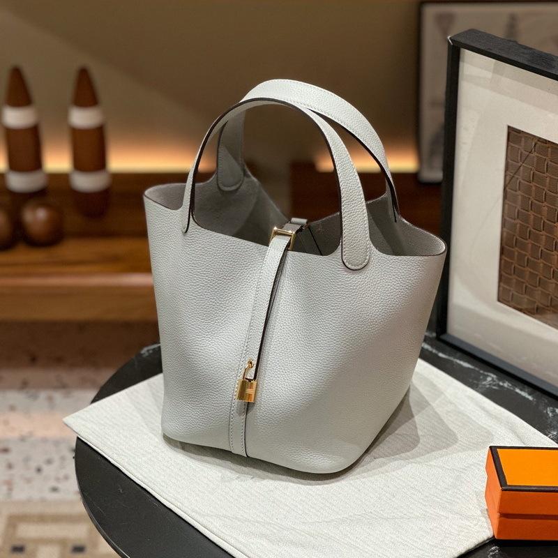 New Genuine Leather Women's Bag Head Layer Leather TOGO Leather 1822CM Vegetable Basket Handheld Bucket Bag Cross Border