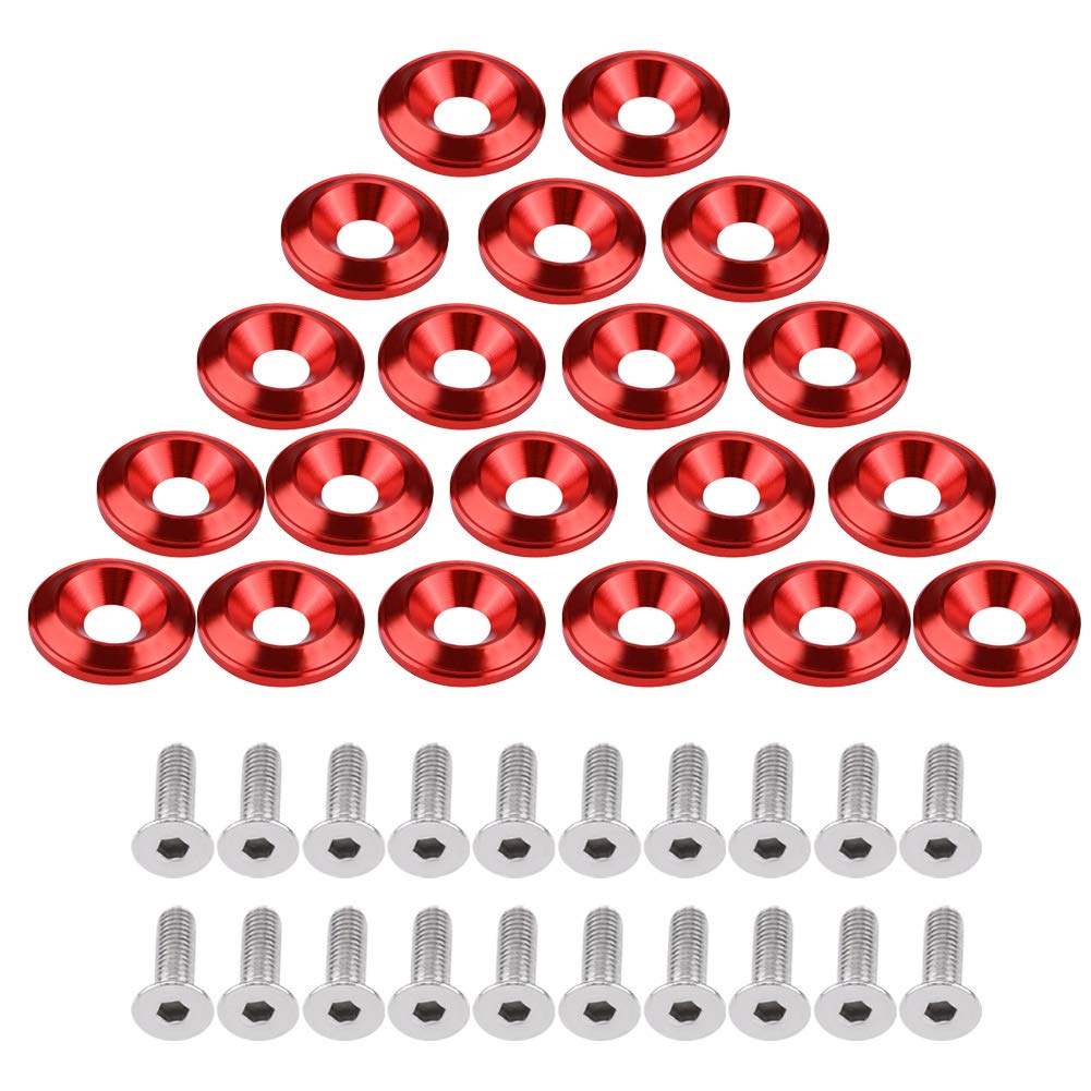 20 Pairs Fender Washer Bolts Screws Aluminum Alloy Bumper Fender Washer Bolts Screws Engine Anti-Theft Cap Holder No LOGO (Red)