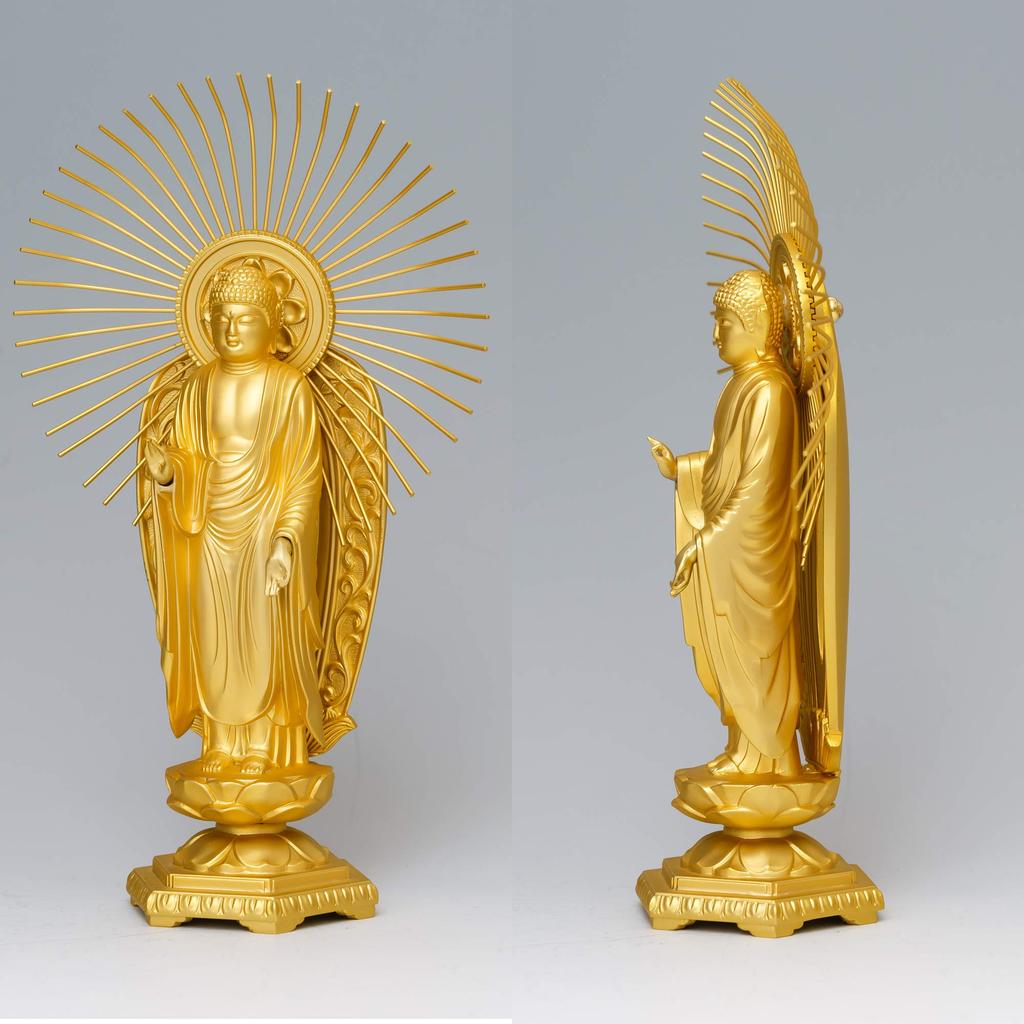 Amitabha Buddha gold Shuun Shinshu Honganji Takaoka bronzeware Buddha statue, 15.7cm (24k plated), sculptor Makita, model "Jodo (West)", (Amitabha