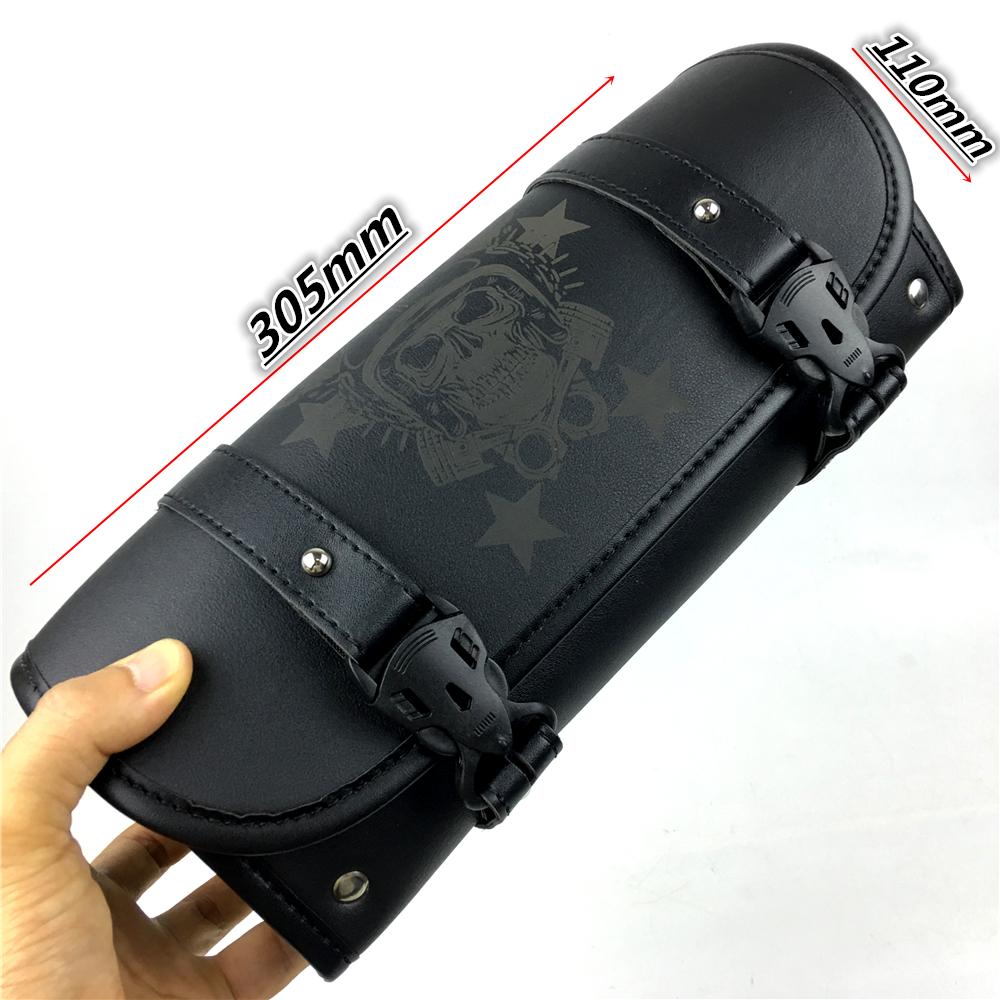 Motorcycle Fork Bag Leather Cruiser Tool Roll Barrel Bag Fork Barrel Shape Handlebar Black Saddlebags Storage