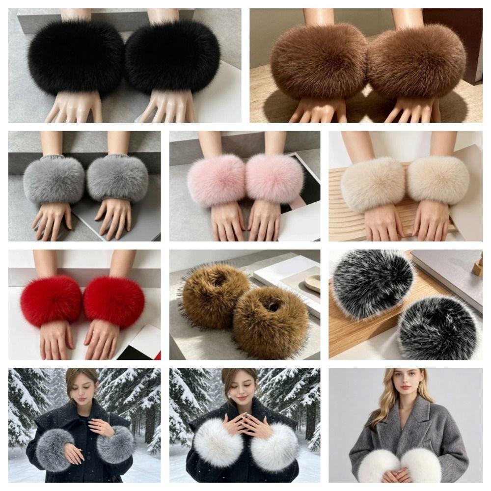 Solid Color Sleeve Cuffs Keep Warm Plush Sleeve Covers Fashion Faux Fur Wrist Cuffs Ladies