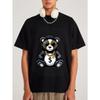 Cotton T Shirt White Bear with Sunglasses and Gold Chain Money Symbol Print Casual Streetwear for Men