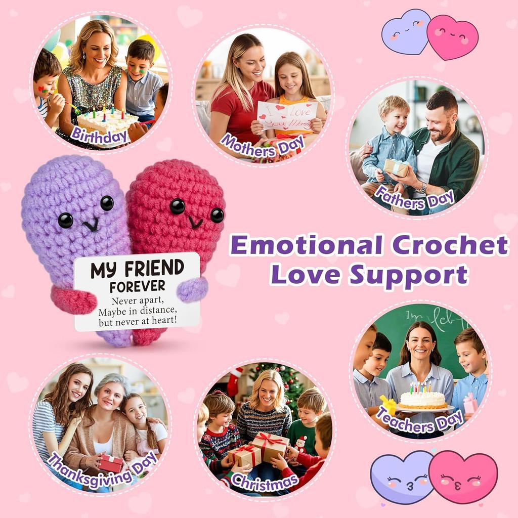 Cute Crochet Emotional Support Heart Hug Doll Desktop Ornament Funny Handwoven Kintted Heartshape Love Doll Home Room Decoration