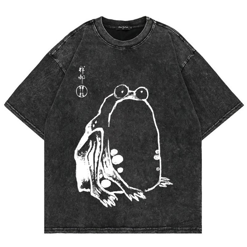 Vintage Cotton Game Print Washed T-Shirt American Street Trendy Brand Mens Womens Oversized Short Sleeved HipHop Tee Tops Summer