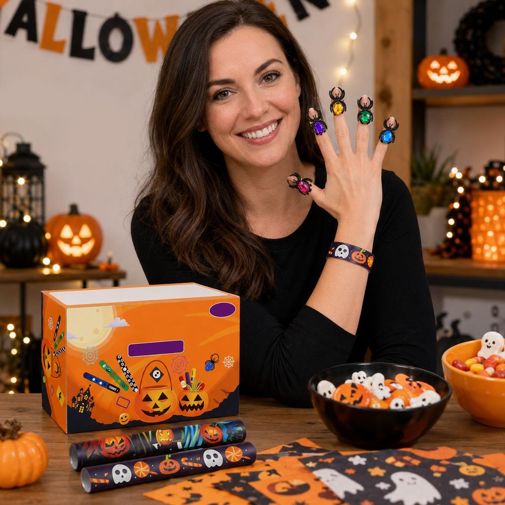 170PCS Halloween Party Favors Assortment for Kids or Treat Goodie Bag Fillers Bracelets Rings Webs Bulk Toys Set for School Prizes Birthday Supplies