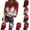 Women Casual Long Sleeve Ribbed Top Halloween Print Pullover Crew Neck Stretchy Slim Fit Shirt for Daily Wear