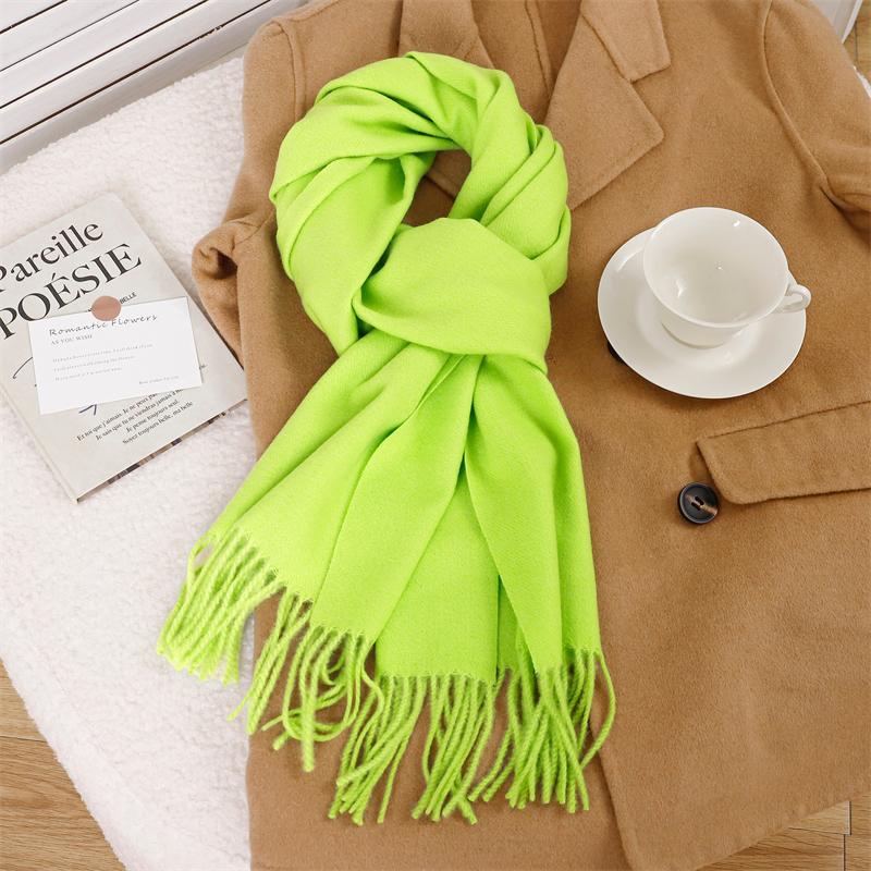 30*180cm Korea Styles Solid Color Cashmere Winter Warm Women Scarf Thicken Shawl Tassels Pashmina Hijab Wrap Windproof Foulard