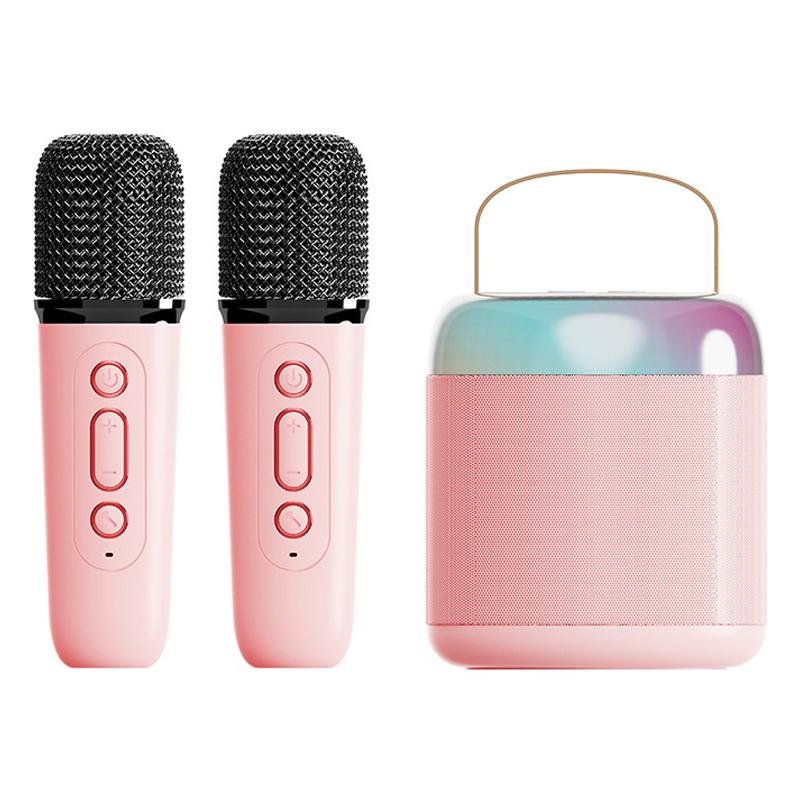

Y2 Colorful Light Mini Karaoke Machine Portable Bluetooth-compatible Speaker with 2 Wireless Microphones Pink