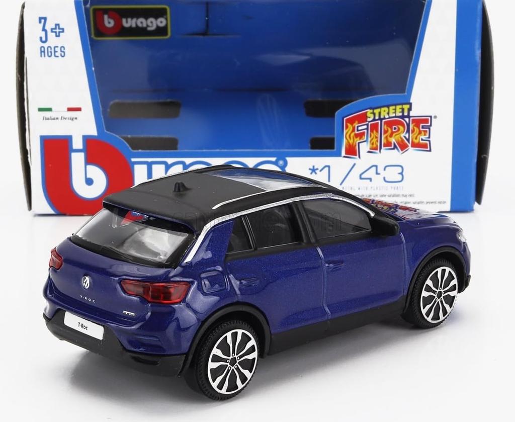 Bburago Volkswagen Scale Diecast Model Car SUV 2021 1/43 T-Roc (Blue Metallic)