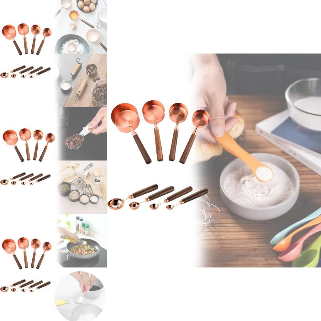 Rose Gold Stainless Steel Measuring Cup And Spoon Set With Markings For Baking And Cooking
