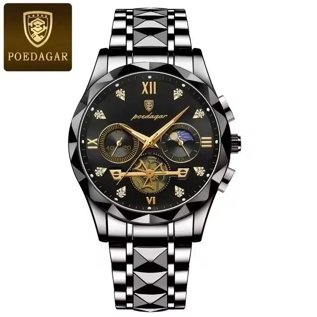Poedagar 996 Hot Sale Men Quartz Watch Stainless Steel Strap Waterproof Luminous Hands Business Casual Male Wristwatch