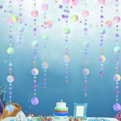 Guirlande Étoile Point Laser Papier Miroir pour Mariage Enfants 1er Anniversaire Sirène Décoration Baby Shower Noël Bannière à Suspendre
