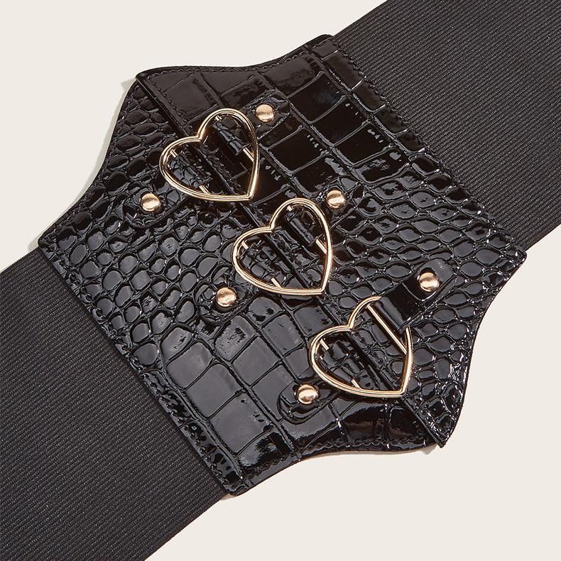 Shaped Heart Magnetic Buckle Waist Belt Elastic Waistband And Synthetic Leather