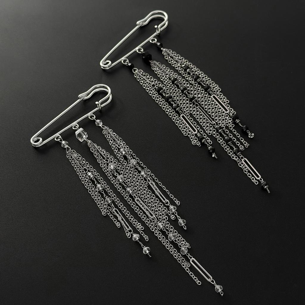 Salircon 2 Styles Personality Exquisite Crystal Chain Tassel Brooches for Women Handmade Pin Versatile Clothing Accessories Gift