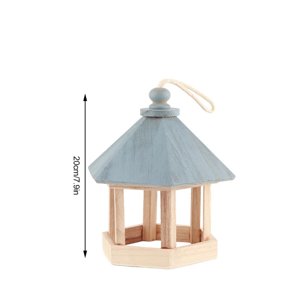 Outdoor Wooden Birds House Shaped Feeder Food Container with Hang Rope for Garden Park