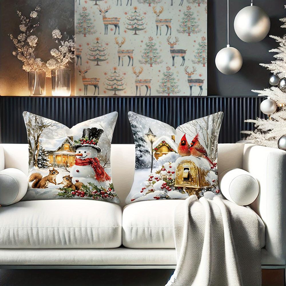 1pcs Christmas Pillows with Festive Scenes ,Suitable for Christmas Home Decoration Pillowcase, Without Pillow Core.