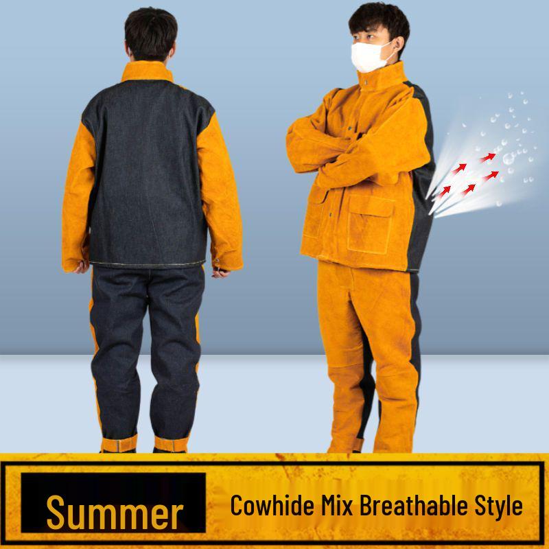 Svařovací bunda z hovězí kůže proti popálení: Ochranné pracovní oděvy z kůže a bavlny