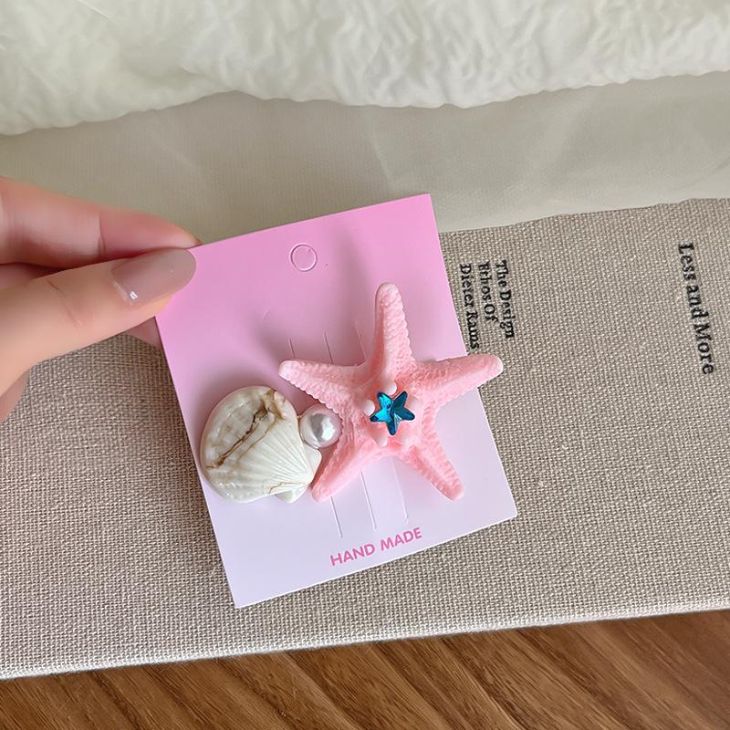 Summer Ocean Starfish Shell Hairpin Cute Children'S Hairpin Duck Beak Clip Pearl Hair Accessories Headgear Clip Girl