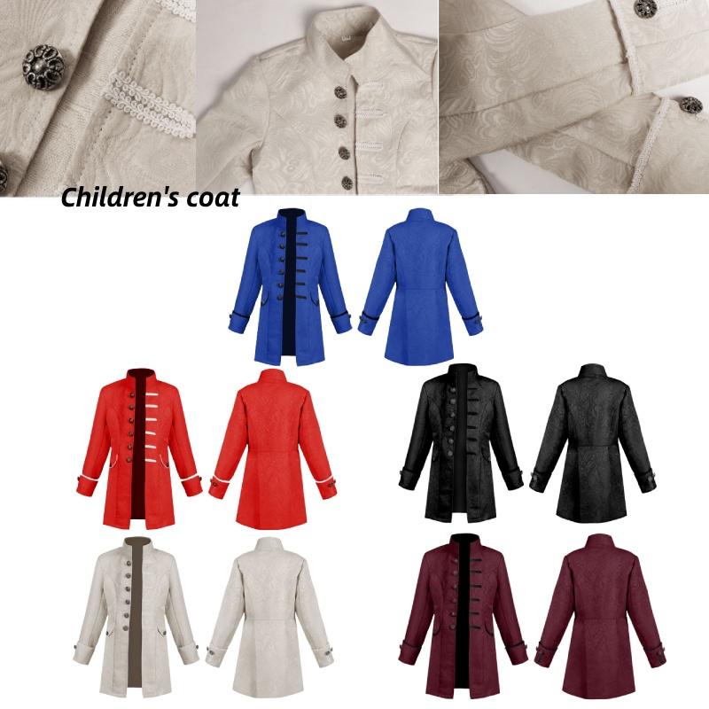 2022 New Fashion European And American Boys' Formal Coat In Solid Color Stylish Steampunk Retro Stand Collar