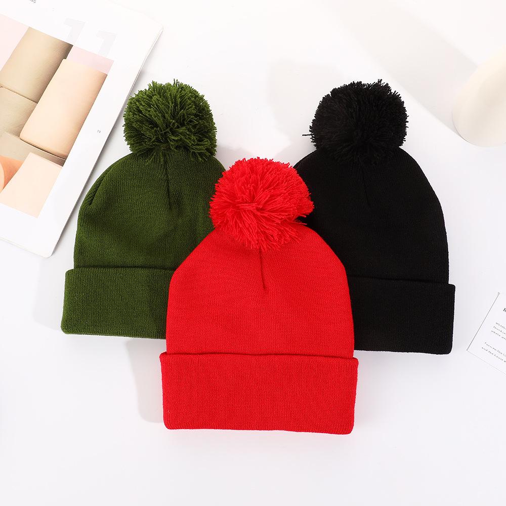 Christmas hat red hairball knitted hat winter flanged wool hat female couple fashionable versatile simple knitted hat