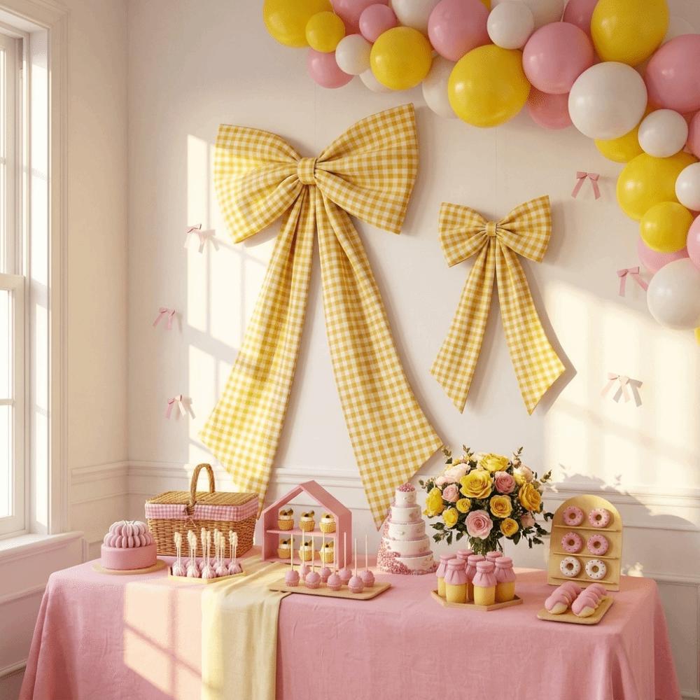 Multi-Purpose Fabric Bow Wall Decor Plaid Bow Large Fabric Bow Wedding Photo Booth