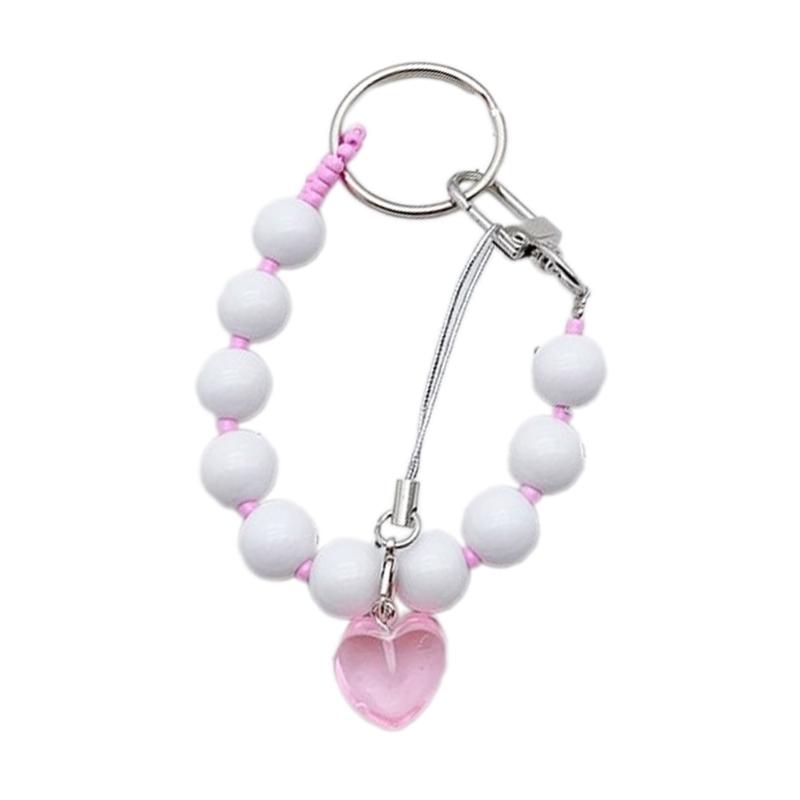 Разноцветный Браслет с Бусинами Подвеска Брелок для Телефона Стильный и Практичный Брелок Брелок Ремешок Аксессуар для Сумки для Женщин 1 белый