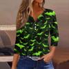 Maglietta da donna con stampa e bottoni, manica 3/4, moda da fine settimana, scollo a V, base, regolare