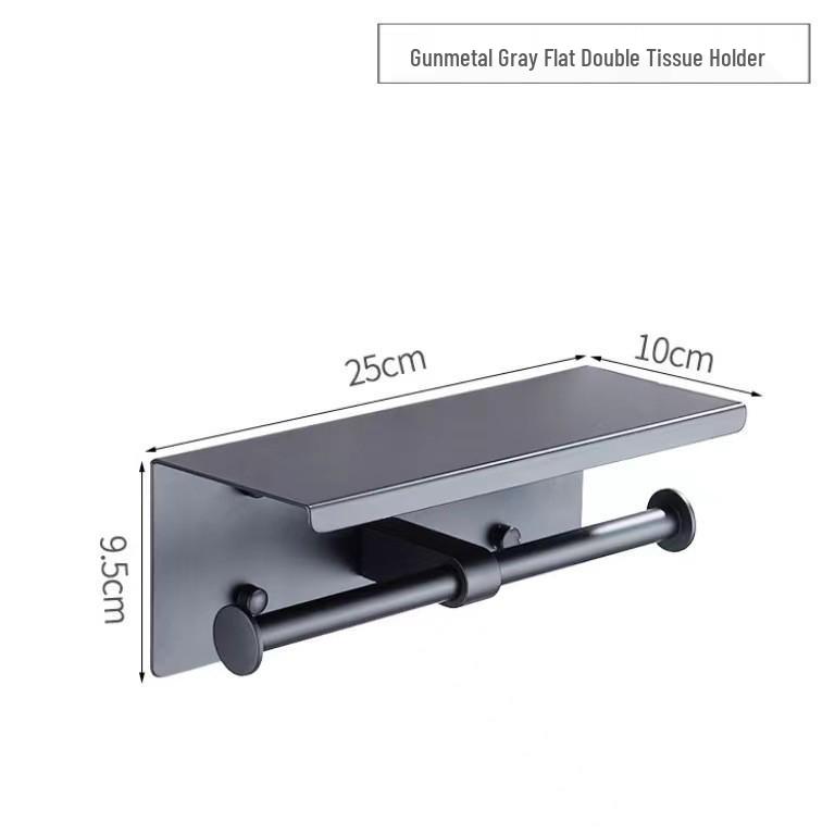 Gunmetal Grey Stainless Steel Wall-Mounted Toilet Paper Holder with Storage Rack