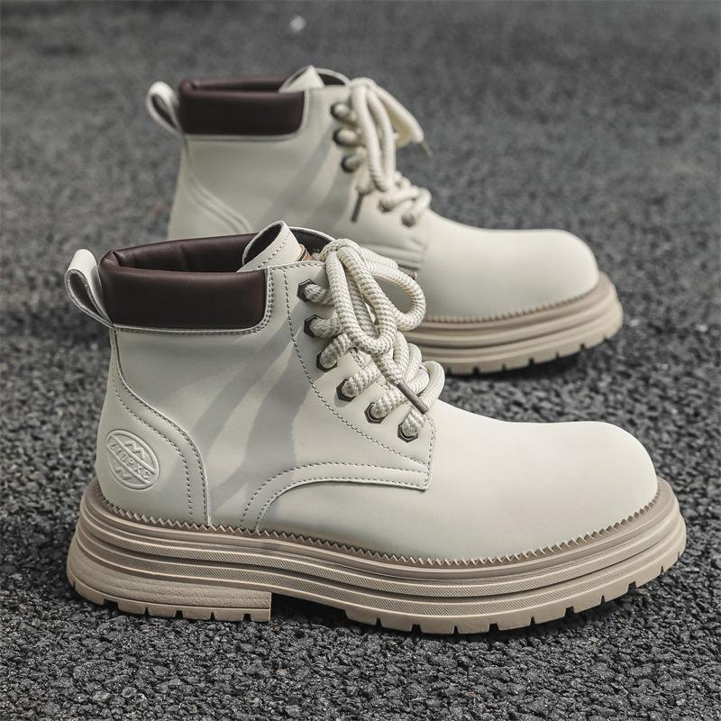 Big yellow boots autumn trendy men's shoes Martin boots retro tooling shoes high-top desert British style platform leather shoes 1681-J