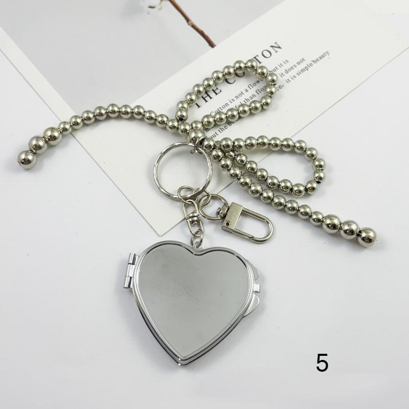Flip Folding Mirror Keychain Travel Pocket Mirror Key Ring Metal Elliptical Heart-Shaped Mirror Anti-Lost Phone Camera Pendant