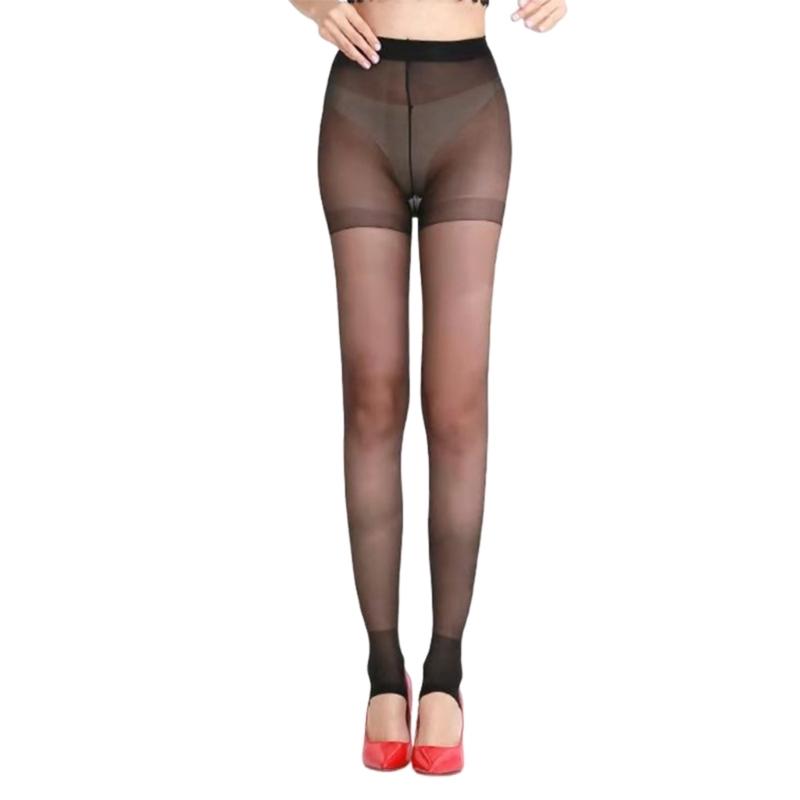Women Summer Ultra Thin Sheer Footless Stirrup Tights Stockings Solid Color Control Top Silk Pantyhose Dance Leggings