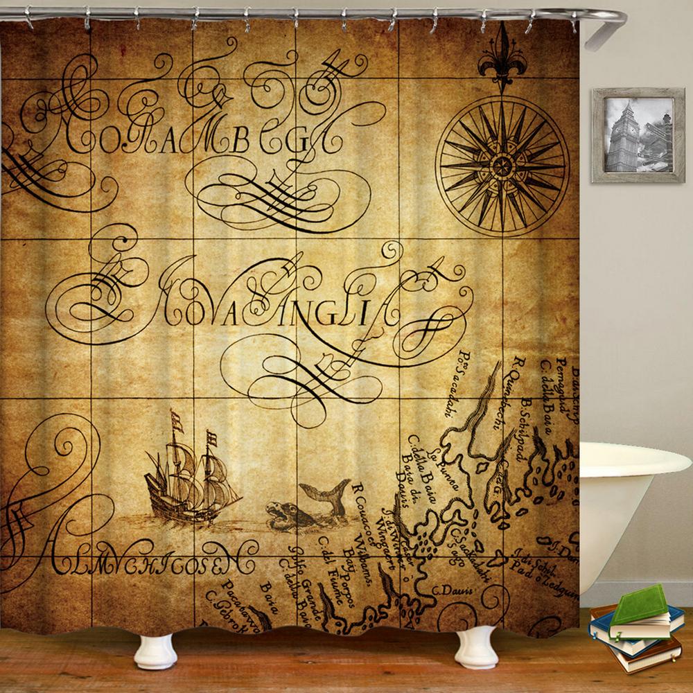 Old Pirate Ship Sea Shower Curtains 3d Printing Bath Curtain With 12 Hooks Bathroom Waterproof Polyester Cloth Bath Screen