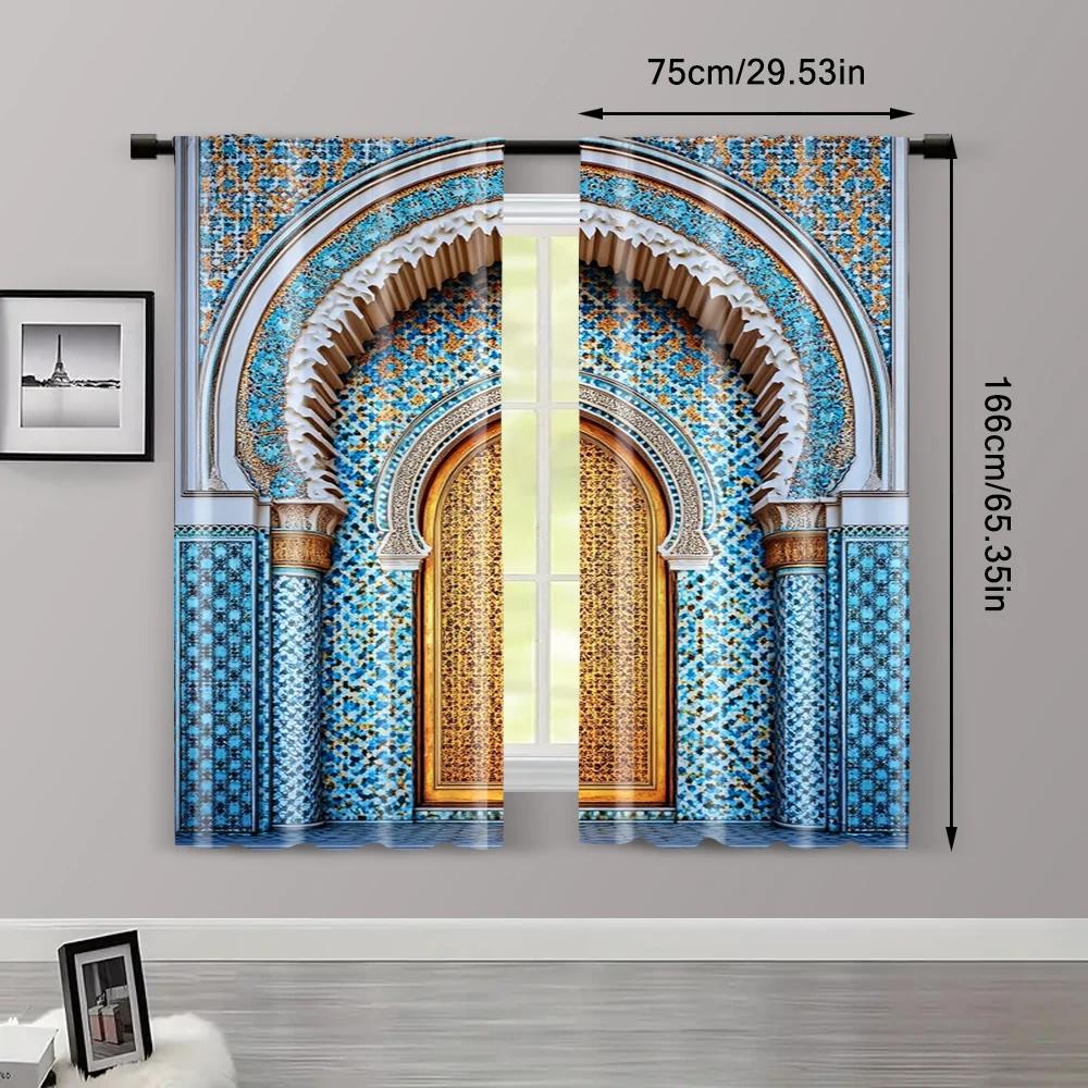 Ancient Morocco Palace Door Print Durable Polyester Without Electricity Versatile Suitable for Multipurpose Event 2pc Curtain