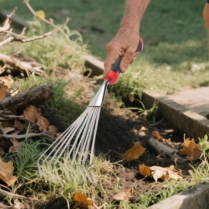 Hand Rake Small Garden Rake Hand Cultivator Tool Short Metal Soil Tiller Manual Weeding Gardening Tool For Planting Lawn Yard