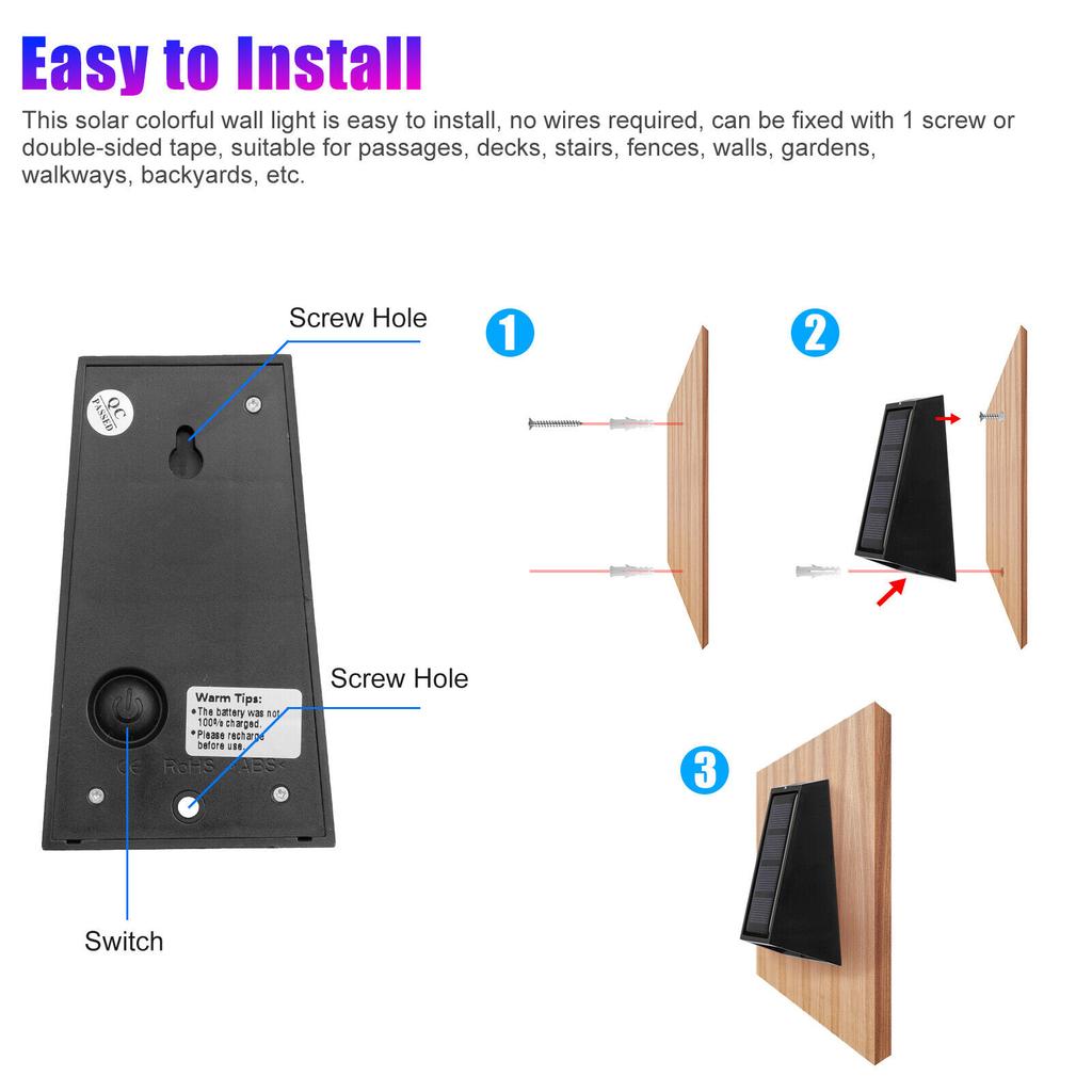 2pcs Solar Colorful Wall Lamp Rgb Waterproof Up Down Color Changing Decoration Light For Patio Yard Decor