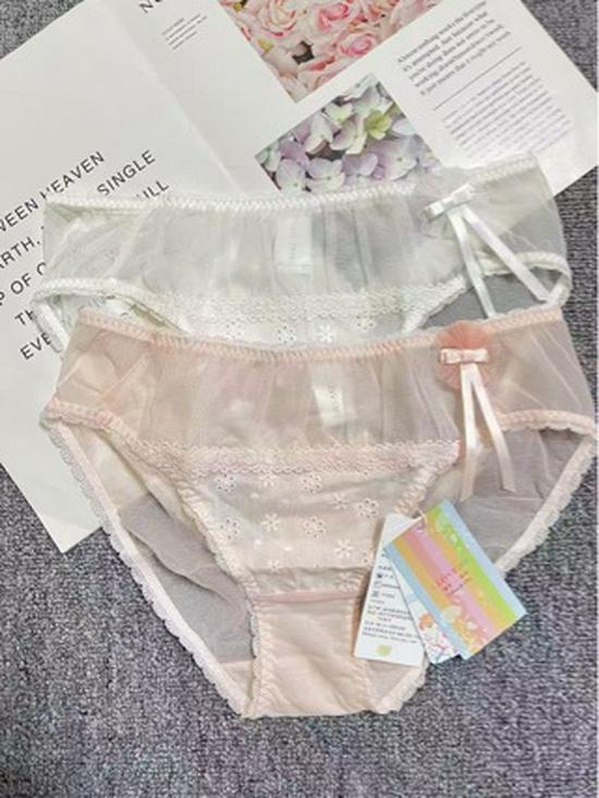 Baroque Women's Lace Thong: Bow, Contrasting Flocking, Ribbon Mesh Low-Waist Design