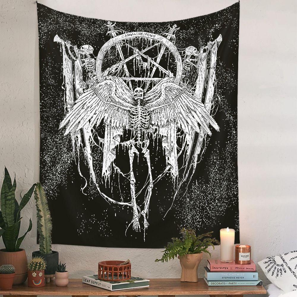 Psychedelic Black Skeleton Tapestry Gothic Wall Rug Wall Hanging Blanket  Home Decoration