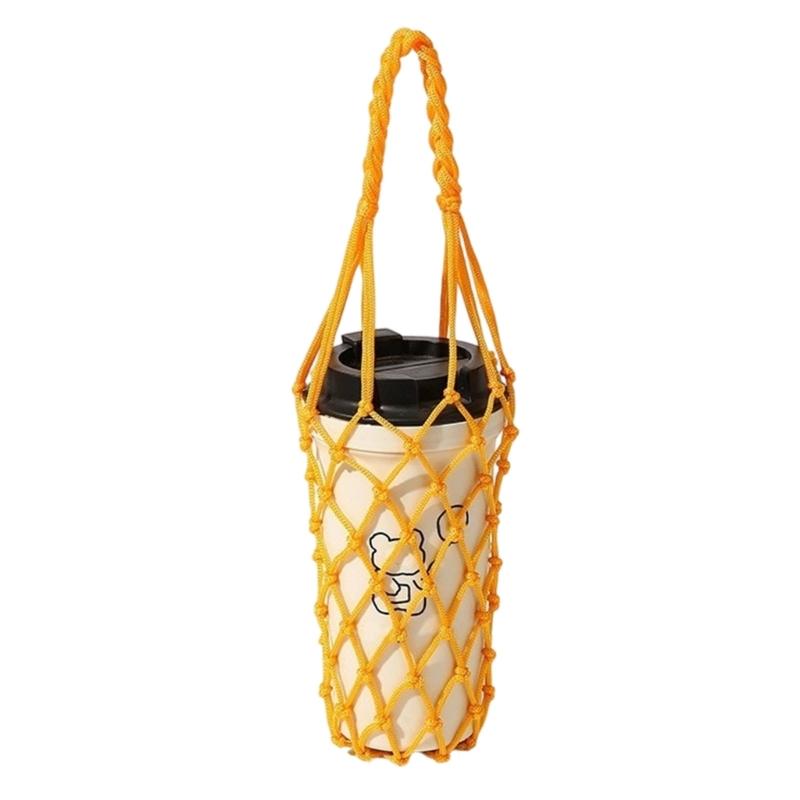 Portable Cup Wrap with Cord Pattern and Carry Handle, Light Outer Coverage for Takeaway Coffee and Desk Beverage Use