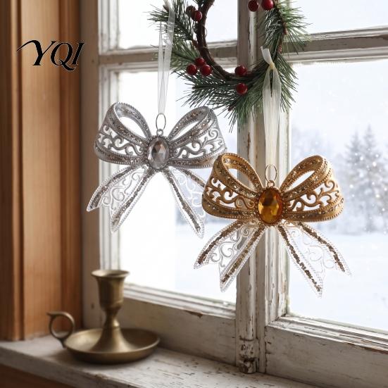 Reusable Acrylic Bows Faux Crystal Bow Christmas Ornament, Sparkly Hollow Decorative for Garlands Knot Hanging Decoration Home New Year Party